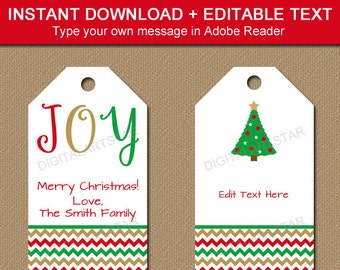 Printable Christmas Gift Tags - Editable Christmas Hang Tags - Holiday Gift Tags - Christmas Favor Tags - Thank You Tags Instant Download