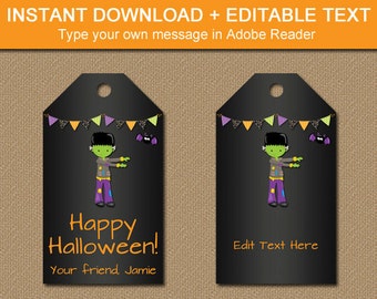 Halloween Tags - Halloween Favor Tags - Halloween Hang Tags - Kids Halloween Thank You Tags - Printable Halloween Monster Tags -  HCBK