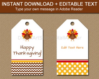 Thanksgiving Printable Tags, Happy Thanksgiving Tags Editable, Kids Thanksgiving Party, Gift Tags, Hang Tags, Instant Download PDF T4