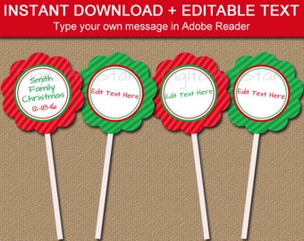 Christmas Cupcake Toppers - Holiday Cupcake Toppers - PRINTABLE Christmas Cupcake Picks - EDITABLE Christmas Tags - Christmas Gift Labels C3