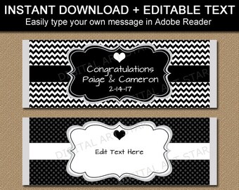 Black and White Wedding Candy Bar Wrappers - Editable Bridal Shower Favors - PRINTABLE Wedding Party Favor Ideas - Anniversary Candy Labels