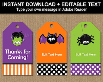 Printable Gift Tags for Halloween - Halloween Tags Editable - Kids Halloween Tags - Instant Download Favor Tags - Thank You Tag Template HF
