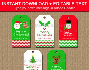 Printable Christmas Gift Tags - Editable Christmas Party Favor Tags - Holiday Gift Tags - Wine Bottle Tags - Christmas Hang Tag Download C4