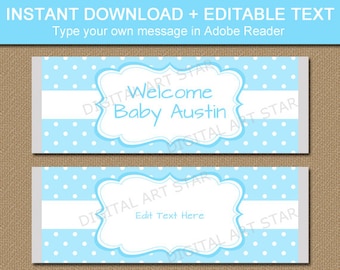 Baby Boy Candy Bar Wrapper Template, Boy Baby Shower Ideas, Aqua Blue Chocolate Bar Wrapper, Printable Party Favors Instant Download BB4