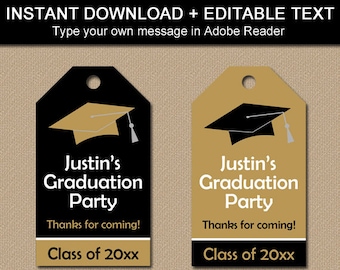 2024 Graduation Thank You Tags, Black and Gold Graduation Hang Tags, Graduation Template Download, Favor Tags, Graduation Stickers G1