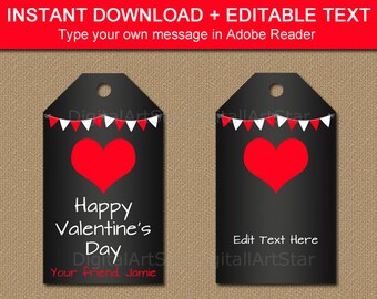 Valentines Day Tags, Valentine's Day Chalkboard Tags, Kids Valentine Tags, EDITABLE Valentines Day Party Favor Tags, Valentine Printable V3