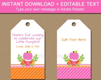 PUMPKIN Favor Tags - Little Pumpkin Hang Tags - PRINTABLE Fall Baby Shower Tags - EDITABLE Pumpkin Birthday Tags - Fall Birthday Tags  LP1