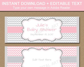 Baby Shower Candy Wrapper Template, PRINTABLE Chocolate Wrappers, Pink and Gray Bridal Shower Candy Bar Wrappers, Birthday Labels BB1