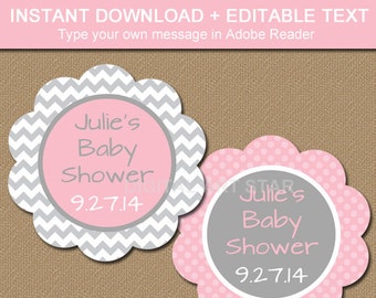 Baby Shower Thank You Tag, Baby Shower Label, Baby Shower Favor Tags, Bridal Shower Thank You Tag, PRINTABLE Pink and Gray Chevron Tags BB1