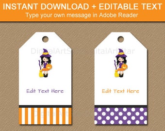 Halloween Favor Tags, Halloween Gift Tags, Editable Halloween Tag, Halloween Hang Tags, Halloween Printable Tags, Halloween Witch Tags WDS