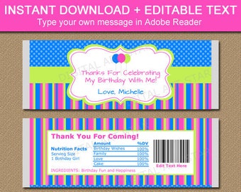 Printable Birthday Candy Bar Wrappers, Girl Birthday Chocolate Bar Wrappers, Adult Birthday Party Favors Instant Download, Birthday Ideas