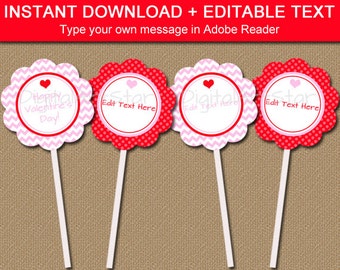 Valentine Cupcake Toppers - Valentines Day Cupcake Picks - Printable Valentine Party Favor Tags - Instant Downoad Valentines Day Decor V1