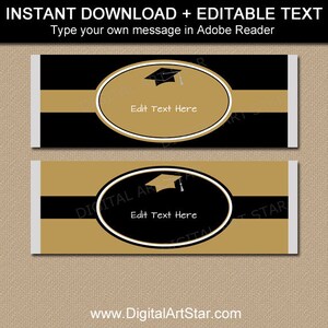 Black and Gold Graduation Candy Wrappers Printable Graduation Favors ...