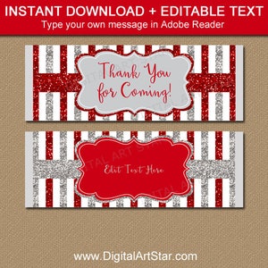 Candy Bar Wrapper Template Wedding Red and Silver Party Favors, Printable Birthday Candy Wrappers, Christmas Chocolate Bar Wrappers B4 image 1