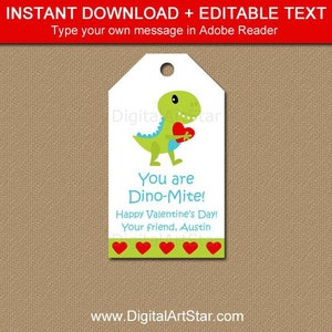 Dinosaur Valentine Tag, Boy Valentine Tags Printable, You are Dinomite Valentine Hang Tags, Classroom Valentines for Kids, Valentine Party image 1