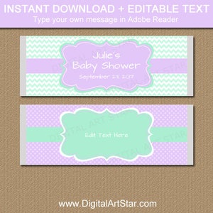 Lavender and Mint Candy Bar Wrappers, Baby Shower Favors Girl Baby Shower Chocolate Bar Labels, Printable Wedding Favors, Birthday Ideas BB1 image 1