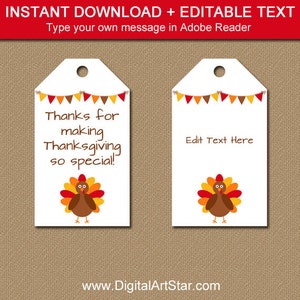 Printable Thanksgiving Tags, Thankful Tags, Thanksgiving Thank You Tag, EDITABLE Thanksgiving Gift Tags, Instant Download Hang Tag T2 image 1