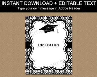 Printable Graduation Sign, Black and White Graduation Party Decorations, College Graduation Sign, High School Graduation Party Sign Download