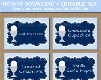 Communion Place Cards Printable, First Communion Place Cards Template, Boy First Communion Labels, Candy Station Decor, Party Supplies FC1