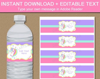 Unicorn Decorations, Unicorn Water Bottle Labels, Unicorn Birthday Ideas, Pink and Purple Baby Shower, Unicorn Theme Party, Unicorn Label U1