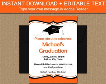 Orange and Black Graduation Invitation Template, High School Graduation Party Invitation Instant Download, College Graduation Download G1