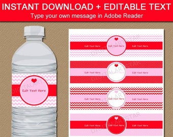 Valentine Water Bottle Labels Valentine Party Decorations Valentines Day Water Labels Instant Download Printable Water Bottle Stickers V1