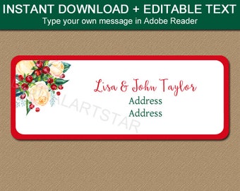 Christmas Address Label Download, Printable Address Label Template, Editable Christmas Address Stickers, Floral Return Address Label C6