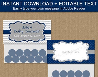 Baby Shower Thank You Bags, Bridal Shower Favors, Wedding Welcome Bags, Navy Gray Printable Candy Favor Bags, Chevron Candy Station Bags BB1