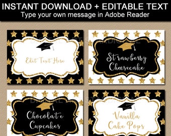 Elegant Graduation Candy Buffet Labels, Graduation Food Labels, Graduation Place Cards, Editable Food Tags, Tent Cards, Name Cards G10