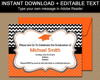 High School Graduation Invitation Template, Orange Black White Graduation Party Invitations, High School Graduation Invite Download G3