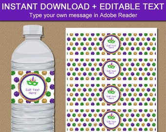 Mardi Gras Party Favors, Water Bottle Labels, Printable Mardi Gras Party Decorations, Mardi Gras Water Bottle Stickers, Mardi Gras Ideas M2