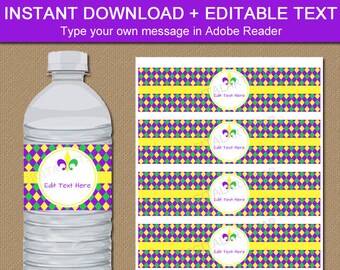 Mardi Gras Decorations, Mardi Gras Water Bottle Labels Template, Mardi Gras Baby Shower Decorations, Mardi Gras Birthday Party Ideas M1