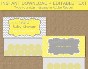 Printable Baby Shower Bag Toppers, Yellow and Grey Baby Shower Bag Labels, Yellow Baby Shower, Printable Thank You Favors Wedding BB1