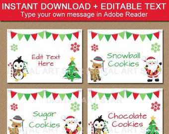 Christmas Food Labels Printable, Editable Christmas Labels, Christmas Place Cards Template, Holiday Food Stickers, Christmas Food Tent Cards