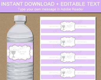 Lavender First Communion Water Bottle Labels Printable, Girl First Communion Party Decorations, EDITABLE Water Bottle Stickers Template FC1