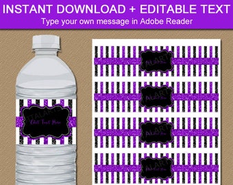 Birthday Water Bottle Labels, Purple and Black Party Favors, Party Ideas, 21st Birthday, 30th Birthday, 60th Birthday, 80th Birthday B4