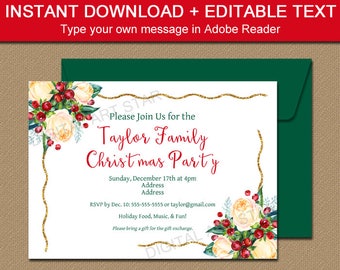 Christmas Invitation, Holiday Invitation Printable, Elegant Christmas Invitation Instant Download, Christmas Baby Shower Invite Template C6