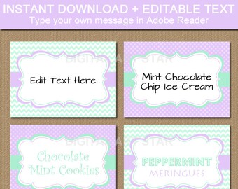 Wedding Place Card Template, Wedding Place Cards Editable, Candy Buffet Labels, Baby Shower Ideas, Bridal Shower Printable Food Labels BB1