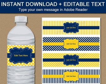 Boy Birthday Party Ideas, Boy Baby Shower Decorations, Navy Blue and Yellow Party Decorations, Water Bottle Labels Family Reunion B3