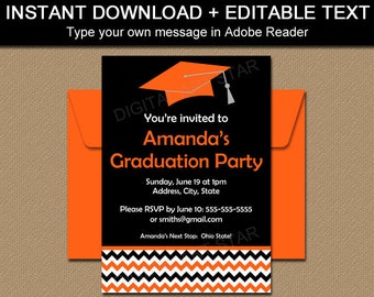Graduation Party Invitations 2024, Orange and Black Invitation Graduation, Printable Invitation, High School Graduation Party Decorations G3