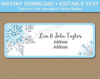 Snowflake Address Labels - Christmas Address Label Download - Printable Return Address Label Template - Holiday Address Mailing Labels