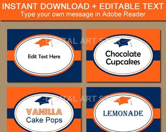 Orange And Royal Blue Graduation Candy Buffet Labels Buffet Etsy