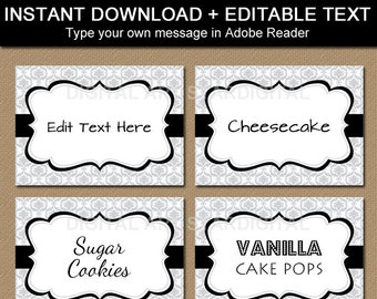 Printable Candy Buffet Labels, Wedding Labels, Silver Food Labels, Place Cards Instant Download, Buffet Cards, EDITABLE Labels, Edit Labels