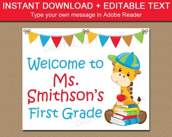 Editable First Day of School Sign, Teacher Sign Personalized for Door, Classroom Door Sign Printable, Welcome Sign for Classroom Door