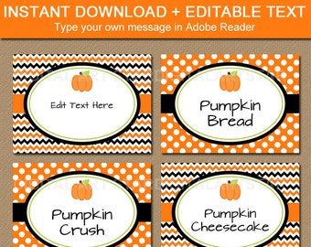 Halloween Labels for Food, Halloween Place Cards, Little Pumpkin Food Tents, Halloween Tent Cards, Candy Buffet Label, Tented Name Cards BB7