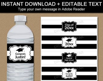 Graduation Party Decorations, Black and White Party Decorations, Graduation Water Bottle Stickers, Bottle Wraps, Graduation Party Ideas G1