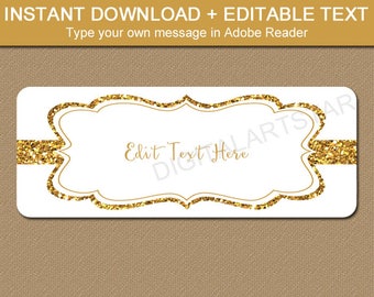 Gold Address Labels, Fancy Address Labels, Gold Wedding Labels, Christmas Address Labels, Gold Glitter Return Address Sticker Template B5