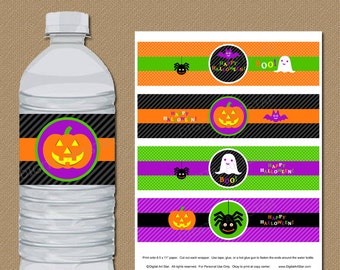 Halloween Water Bottle Labels - INSTANT DOWNLOAD Water Bottle Wraps - Water Bottle Stickers - Printable Drink Labels - Kids Halloween Party