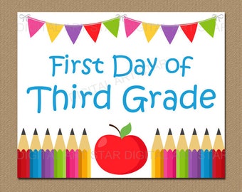 First Day of Third Grade School Sign - Back to School 3rd Grade Sign - Welcome to Classroom Printable - Teacher Door Sign Pencils S3