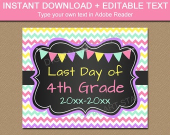 Last Day of School Sign Download, Last Day of 4th Grade Sign Printable, Chalkboard Sign, Last Day of Fourth Grade Sign Instant Download S1